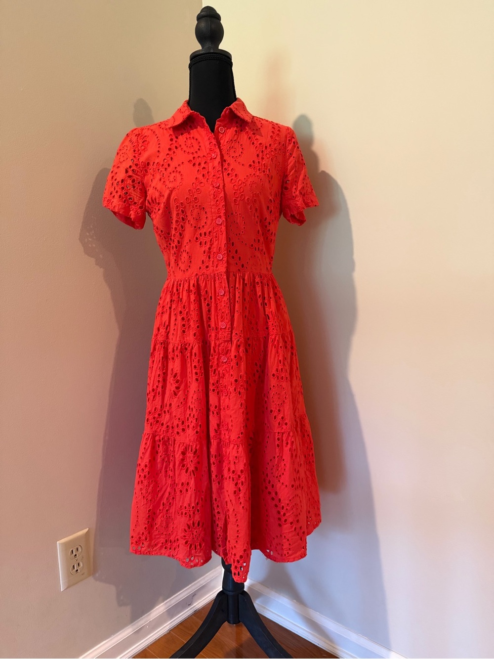 Rachel Parcell Coral Eyelet Button-Front Midi Dress